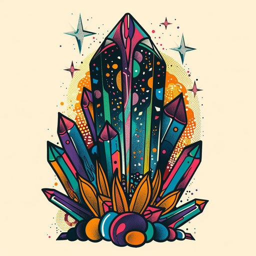Retro flat tattoo sketch of a 70s style crystal