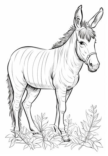 Donkey Coloring Page for Kids, Soft Asymmetric HD Designs