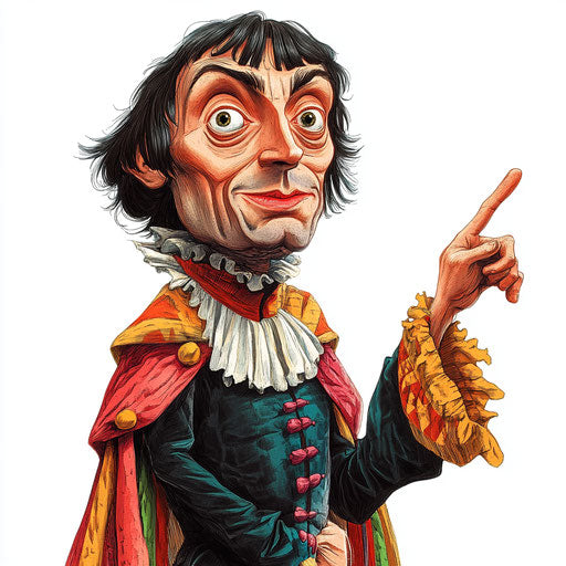 Humorous caricature of a Nicolaus Copernicus caricature with human characteristics