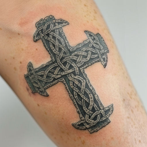 Ancient stone Celtic cross on white background