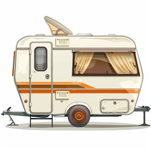 Photo-realistic clipart caravan on flat white background