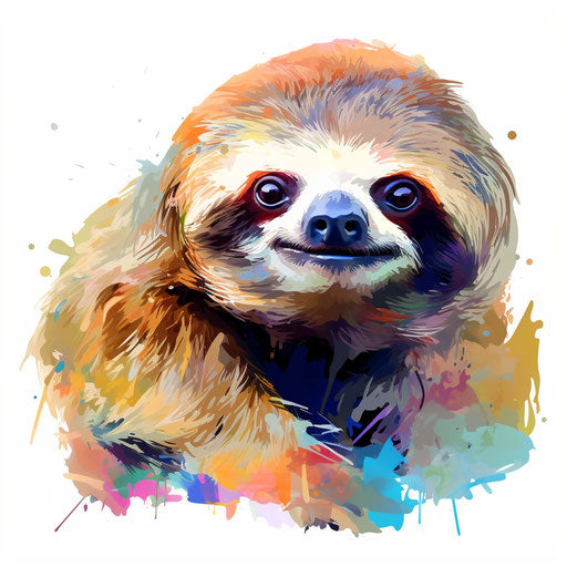 Sloth clipart in Impressionistic Art style, on white background