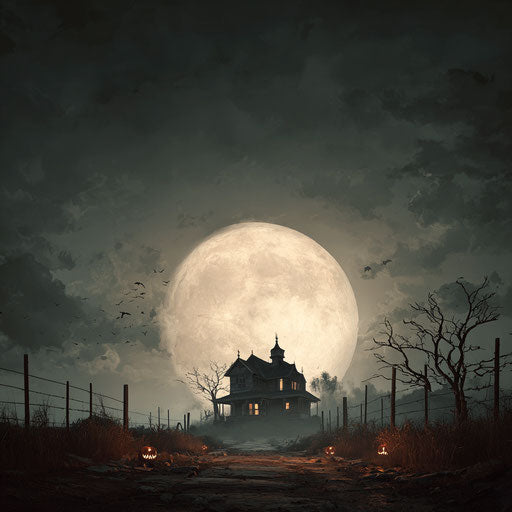 Spooky Halloween Night Scene Under a Vast Full Moon