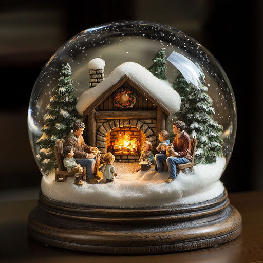 Warm hearth in snowy scene