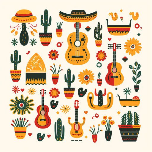 Mexican clipart in minimalist style, on white background