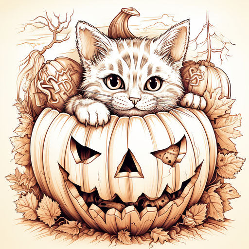 Toy-like captivating cat pumpkin coloring page booru