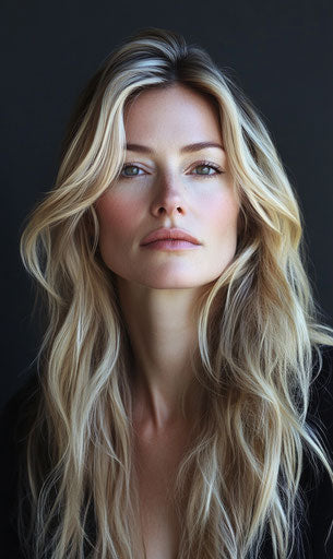 Elegant and stylish woman with light blonde hair