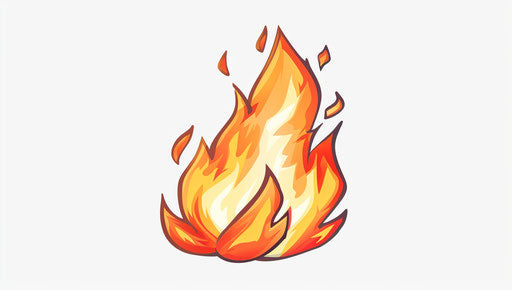 Cartoon fire in feminine sticker art style on white background