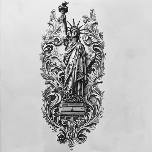 Baroque inspired tattoo sketch of the Statue of Liberty