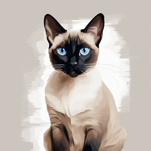 Siamese cat sitting, blue eyes, beige, brown, black tones