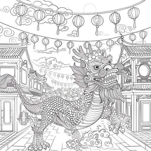 Festive dragon dancing in the streets for Chinese New Year