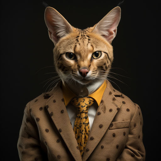 a serval dressed like a man