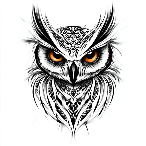 Clipart style owl tattoo sketch on white background