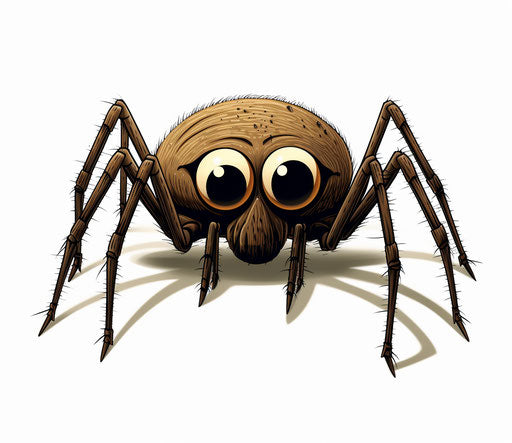 Cartoon spider on white background, light brown and dark bronze style
