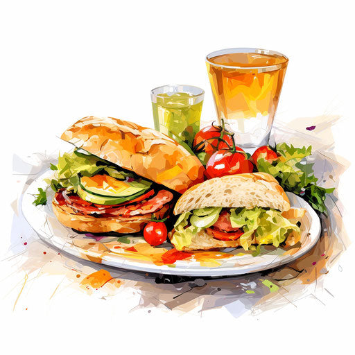 Lunch clipart in the style of Oil painting, on a white background