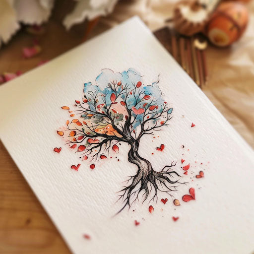 Romantic tree of life with heart-shaped leaves