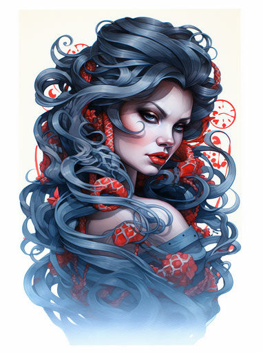 Drawing of a female snake tattoo artist