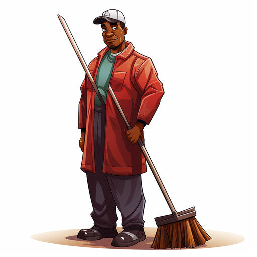 Janitor artwork in the manner of Chiaroscuro Art, against white backdrop