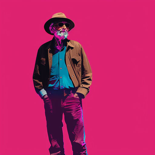 Realistic portrayal of a grandpa clipart on a bright magenta background
