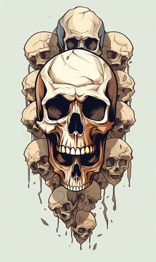Vector skulls, in the style of Tony DiTerlizzi, cracked, dynamic anatomy