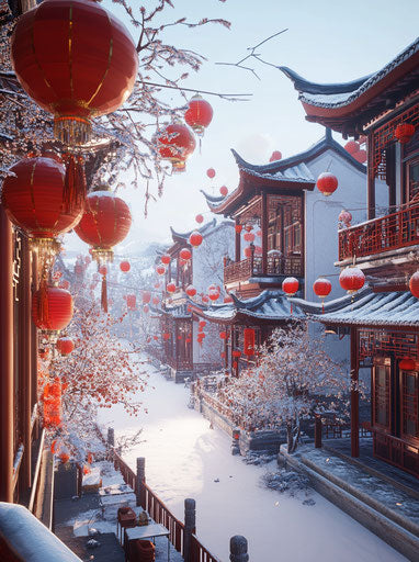 Architectural style inspired by China, with hanging lanterns
