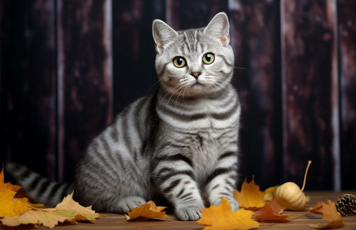 British light tabby cat in dark azure and yellow style