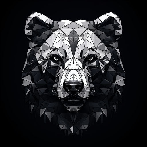 Black and white bear cyborg symbol poster, expressive line work