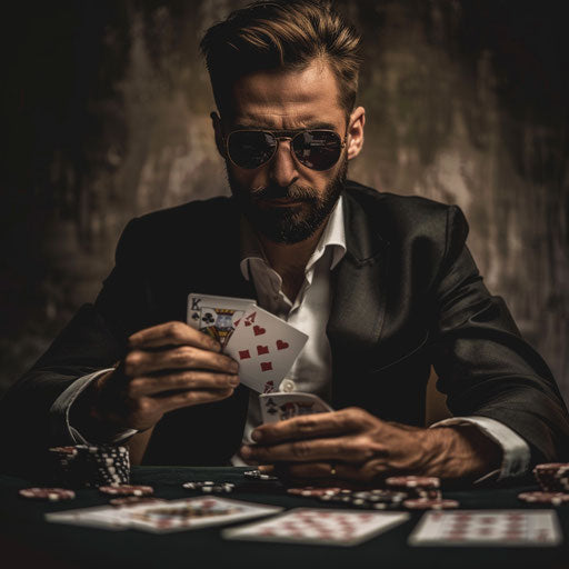 Businessman in high-stakes poker game, risk metaphor