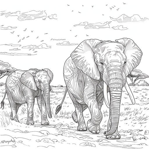 Elephant family crossing a dusty savannah