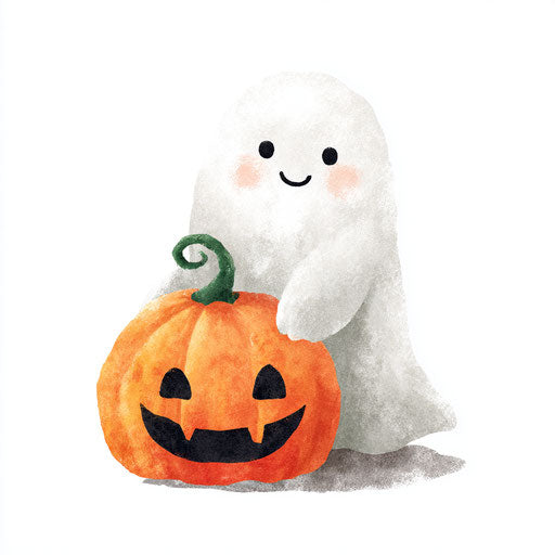 Cute Ghost Embracing a Smiling Pumpkin