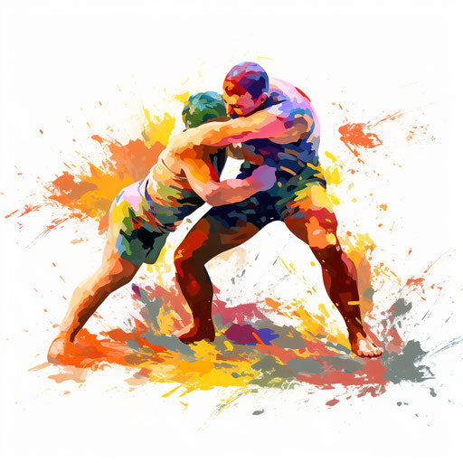 Wrestling illustration in the style of Impressionistic Art, on white background
