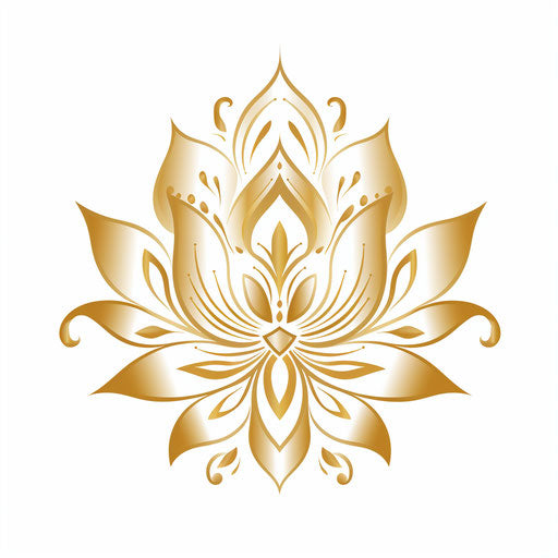 Golden lotus flower with intricate vines on white background
