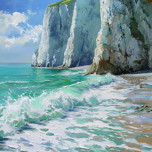 White Cliffs of Dover with a focus on the clear turquoise waves