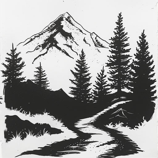 Mountain in the woods with path and trees
