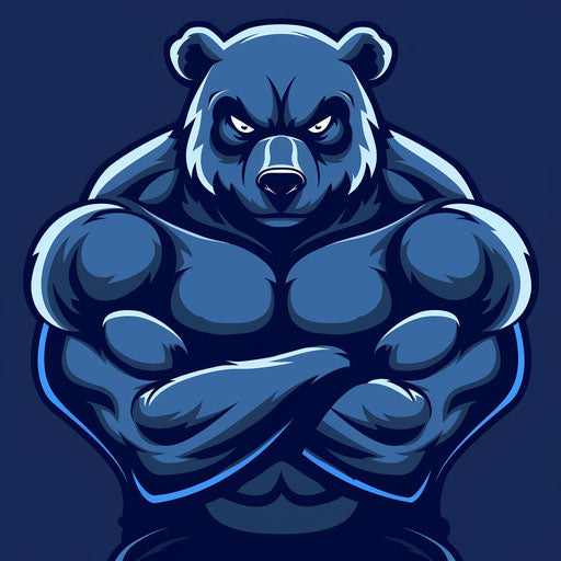 Powerful team logo with a muscular bear and a deep blue background