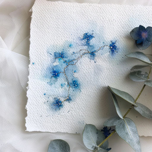 Ethereal and soft watercolor painting of the Canis Major constellation as a tattoo on textured white background