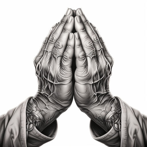 Prayer hands tattoo in dark silver and gray style