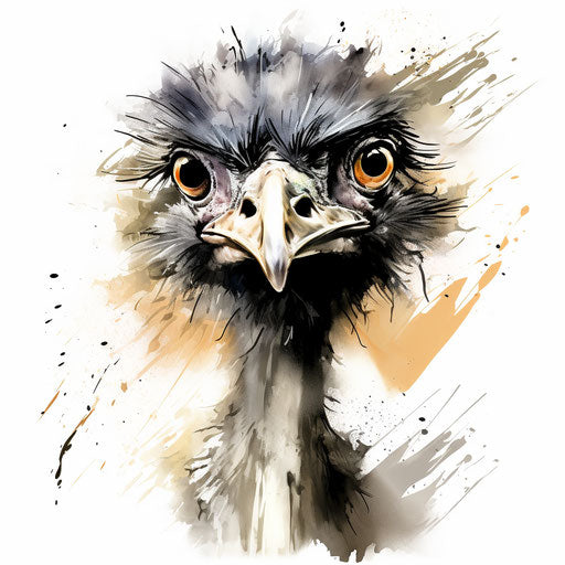 Ostrich clipart in the style of Chiaroscuro Art, on a white background