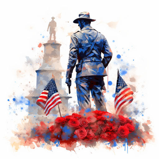 Memorial day clipart in the style of Impressionistic Art, on a white background
