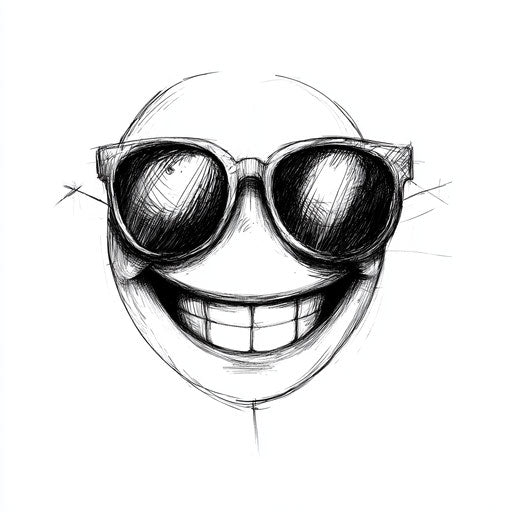 Flat tattoo sketch of smiling face with sunglasses