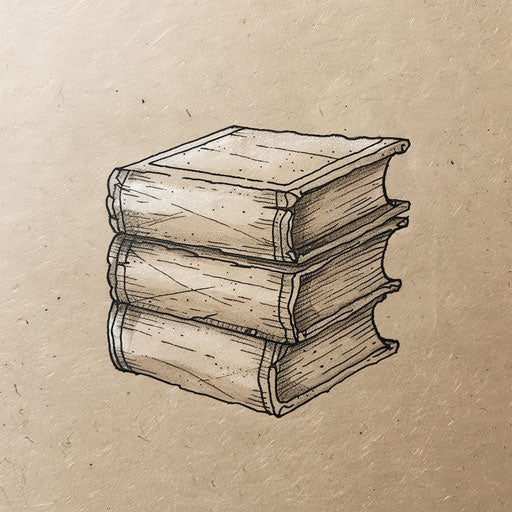 Rustic flat tattoo sketch of a micro realism leather-bound book spine