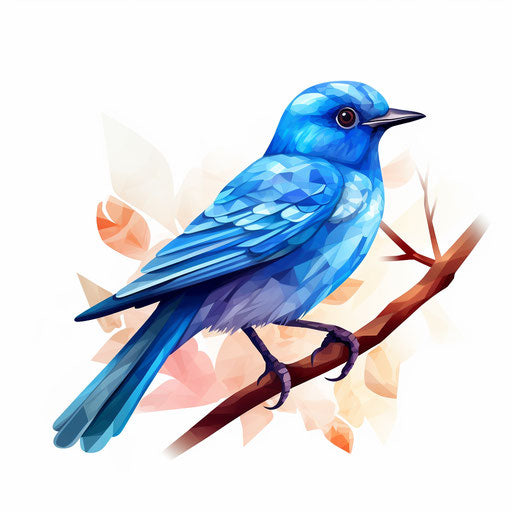 Blue bird illustration in the style of Chiaroscuro Art, on white background