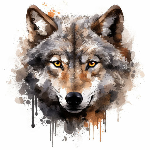Illustration of wolf in the style of Chiaroscuro Art, on white background