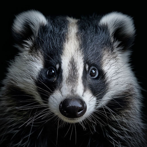 Badger portrait with detailed fur and intense gaze