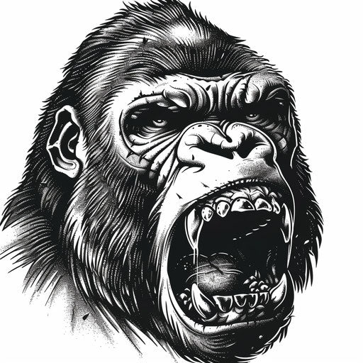 Vintage woodcut style gorilla tattoo illustration