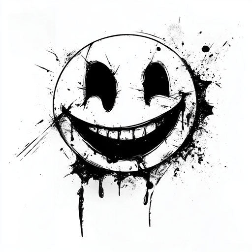 Sketch of smiley face tattoo with a bite mark