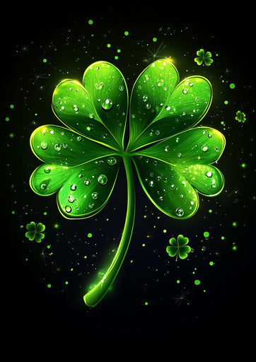 Realistic four-leaf clover with dew on dark background