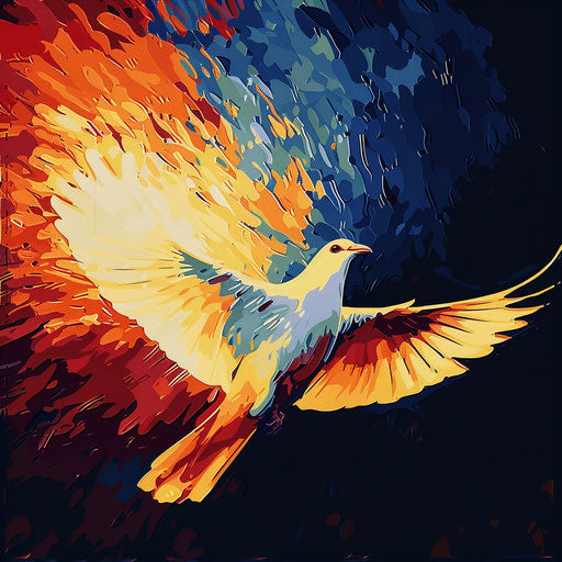 Holy spirit clipart in photo realistic style with a flat random background, high contrast and saturated hues