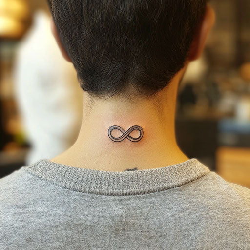 Small neck tattoo for men with infinity symbol