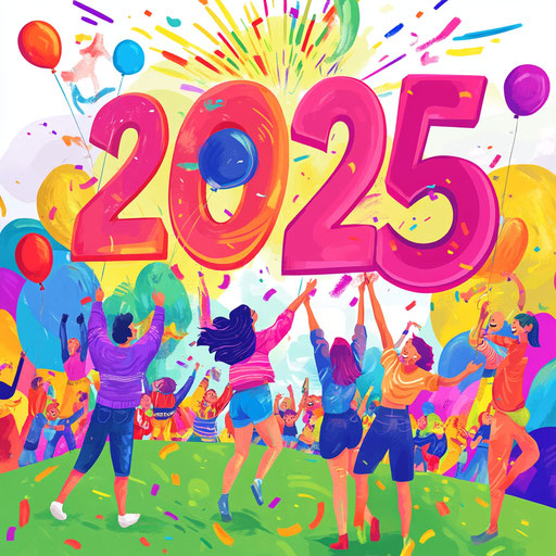 Celebration of numbers 2025 with people celebrating